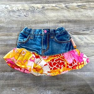Toddler Jean Skirt with Floral lower ruffle